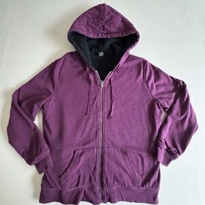 Zine Women's Size Extra Large Full Zip Sherpa Hoodie Sweatshirt Purple Black